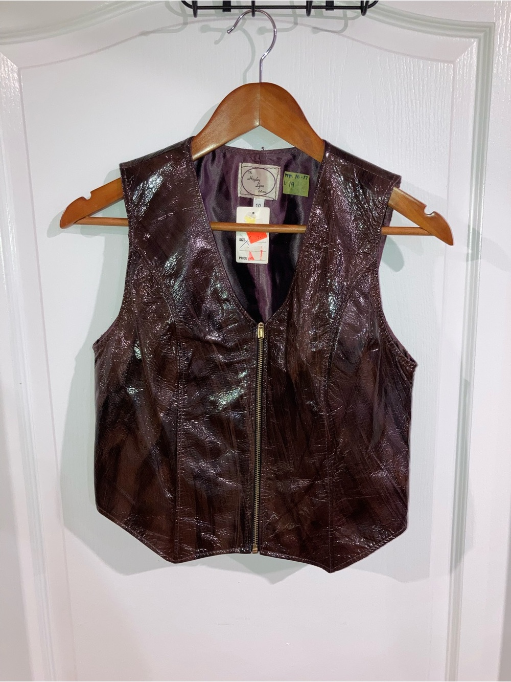 Vintage Hayley Lynn Brown/Purple Patent Faux Leather Vest - size 10